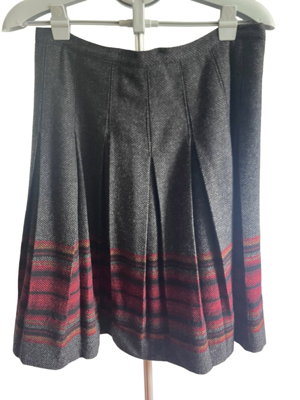 Vintage Barry Ashley by Pendleton Wool Pleated Midi Skirt Gray Red Border Stripe